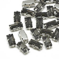 Black Diamond Sew on Rhinestone, Multi-strand Links, Glass Rhinestone, with Brass Prong Settings, Garments Accessories, Faceted, Rectangle, Platinum, Black Diamond, 10.5x5.5x4mm, Hole: 1mm