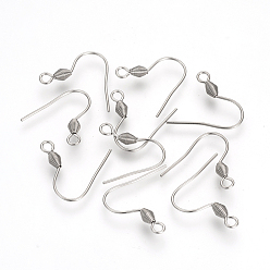 Stainless Steel Color 304 Stainless Steel Earring Hooks, Ear Wire, with Horizontal Loop, Stainless Steel Color, 18~19x19x3mm, 9 Gauge, Hole: 2mm
