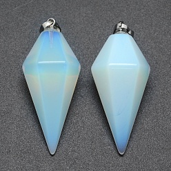 Opalite Opalite Pointed Pendants, with Brass Findings, Bullet, Platinum, 38.5x16x14.5mm, Hole: 5x8mm