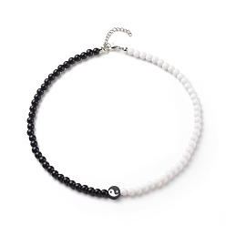 Negro Collar de cuentas redondas de acrílico yin yang de arcilla polimérica para mujer, en blanco y negro, 15.75 pulgada (40 cm)