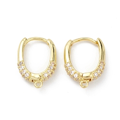 Real 18K Gold Plated Brass Micro Pave Clear Cubic Zirconia Hoop Earring Findings, with Horizontal Loops, Real 18K Gold Plated, 17x12.5x4mm, Hole: 1.2mm, Pin: 1mm