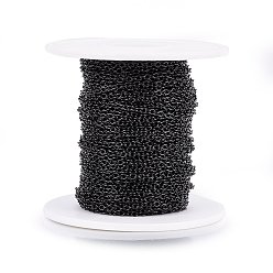 Electrophoresis Black Handmade 304 Stainless Steel Cable Chains, with Spool, Soldered, Oval, Electrophoresis Black, 2.5x2x0.5mm, about 32.8 Feet(10m)/roll