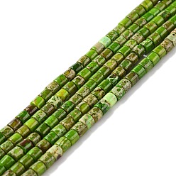 Желто-Зеленый Натуральные имперские нитки из бисера яшмы, окрашенные, колонка, желто-зеленый, 4~4.5x4 мм, отверстие : 0.5 мм, около 100 шт / нитка, 16.14'' (41 см)