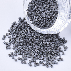 Slate Gray Glass Cylinder Beads, Seed Beads, Baking Paint, Round Hole, Slate Gray, 1.5~2x1~2mm, Hole: 0.8mm, about 8000pcs/bag, about 85~95g/bag