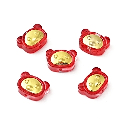 Rouge Pulvériser perles de verre transparentes peintes, avec les accessoires en laiton dorés, ours, rouge, 10x15x5.5mm, Trou: 1.2mm