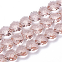 Salmón Oscuro Perlas de vidrio transparentes, facetados, corazón, salmón oscuro, 14x14x8.5 mm, agujero: 1 mm