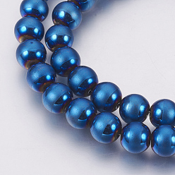 Blue Plated Electroplate Non-Magnetic Synthetic Hematite Beads Strands, Polished, Frosted, Round, Blue Plated, 12mm, Hole: 1.2mm, about 35pcs/strand, 15.7 inch(40cm)