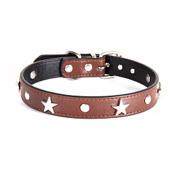 Sienna Adjustable Imitation Leather Pet Collars, Punk Style Alloy Star Stud Cat Dog Choker Necklace, with Iron Buckle, Sienna, 210~270x15mm