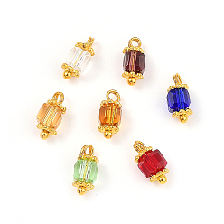 Mixed Color Transparent Glass Charms, with Golden Plated Alloy Spacer Beads and Brass Ball Head Pins, Faceted, Cube, Mixed Color, 10x6x6mm, Hole: 1.5mm