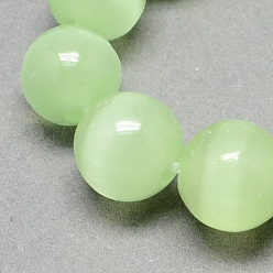 Vert Pâle Perles oeil de chat, ronde, vert pale, 6mm, Trou: 1mm, Environ 66 pcs/chapelet, 14 pouce