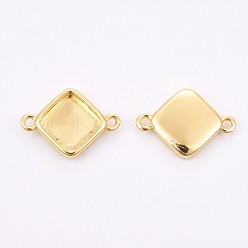 Golden Brass Cabochon Connector Settings, Long-Lasting Plated, Rhombus, Golden, Tray: 10x10mm, 12x17x2.5mm, Hole: 1.4mm