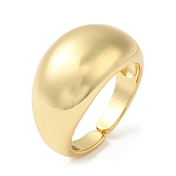 Real 18K Gold Plated Rack Plating Brass Blank Dome Open Cuff Rings, Cadmium Free & Lead Free, Real 18K Gold Plated, US Size 7(17.3mm)