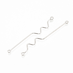 Real Platinum Plated Brass Links connectors, Double Sided Eye Pins, Nickel Free, Real Platinum Plated, 51.5x6x0.5mm, Hole: 1mm
