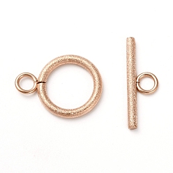 Rose Gold 304 Stainless Steel Textured Toggle Clasps, Ring, Rose Gold, Ring: 18.5x14x2mm, Hole: 3mm, Bar: 20x7x2, Hole: 3mm