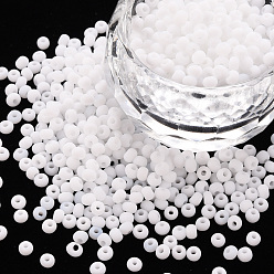 White 8/0 Opaque Glass Seed Beads, Round Hole, Frosted Colours, Round, White, 3~4x2~3mm, Hole: 0.8mm, about 15000pcs/Pound