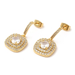 Golden Cubic Zirconia Rectangle Dangle Stud Earrings, Brass Earrings for Women, Golden, 25.5mm
