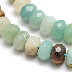 Flower Amazonite Faceted Natural Flower Amazonite Rondelle Beads Strands, 8x5~6mm, Hole: 1mm, about 64~76pcs/strand, 14.5 inch