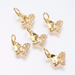 Real 18K Gold Plated Brass Micro Pave Cubic Zirconia Charms, Cadmium Free & Lead Free, Butterfly, Real 18K Gold Plated, 11x10x2mm, Hole: 3mm