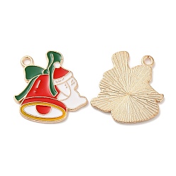 Roja Colgantes de esmalte de aleación en tono dorado con luz navideña, encanto de campana de navidad, rojo, 24x23x1.5 mm, agujero: 2 mm