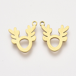 Golden 201 Stainless Steel Charms, Laser Cut Pendants, Elk Christmas Reindeer/Stag, Golden, 14x13x1mm, Hole: 1.2mm
