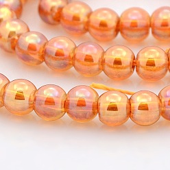 Dark Orange AB Color Plated Glass Round Beads Strands, Dark Orange, 4mm, Hole: 1mm, about 105pcs/strand, 15.7 inch