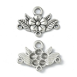 Antique Silver Tibetan Style Chandelier Component Links, Lead Free and Cadmium Free, Flower, Antique Silver Color, 32x23x3mm, Hole: 2mm