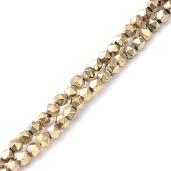 Antique Bronze Plated Electroplate Synthetic Non-magnetic Hematite Beads Strands, Faceted, Polygon, Antique Bronze Plated, 3.8~4mm, Hole: 1mm, about 99pcs/strand, 14.96 inch(38cm)