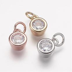 Mixed Color Brass Micro Pave Grade AAA Cubic Zirconia Charms, Lead Free & Nickel Free & Cadmium Free, Flat Round, Mixed Color, 9x6.5x4mm, Hole: 3mm