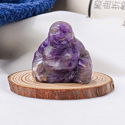 Amethyst Natural Amethyst Carved Healing Buddha Figurines, Reiki Energy Stone Display Decorations, 30x30mm