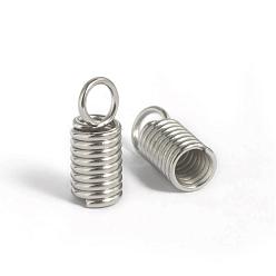 Stainless Steel Color 304 Stainless Steel Coil Cord Ends, Stainless Steel Color, 11x4.5mm, Hole: 3mm, Inner Diameter: 3mm