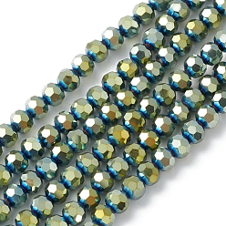 Green Electroplate Glass Beads Strands, Faceted, Rondelle, Green, 5x6mm, Hole: 1.2mm, about 95pcs/strand, 20.87''(53cm)