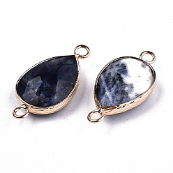 Sodalite Natural Sodalite Links Connectors, with Light Gold Tone Brass Findings, Faceted Teardrop, 27x14x6mm, Hole: 2mm