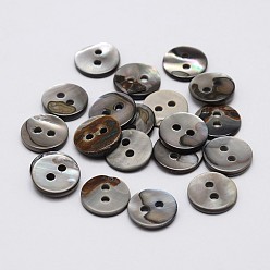 Gray 2-Hole Shell Flat Round Buttons, Gray, 10x2mm, Hole: 1.5mm, about 720pcs/bag