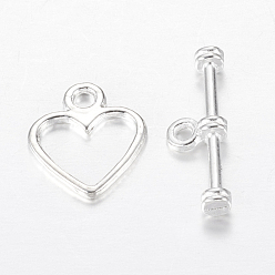 Silver Tibetan Style Alloy Toggle Clasps, Cadmium Free & Nickel Free & Lead Free, Heart, Silver, Heart: 14x12mm, Hole: 1.5mm, Bar: 19mm, hole: 1.5mm, about 1250sets/1000g