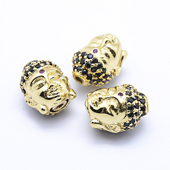 Golden Brass Micro Pave Cubic Zirconia Beads, Buddha, Golden, 13x11x10mm, Hole: 2mm