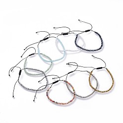 Couleur Mélangete Bracelets de perles de verre tressés ajustables, avec fil de nylon et perles d'espacement en acier inoxydable 304, couleur mixte, 1-5/8 pouces ~ 3 pouces (4.1~7.8 cm)