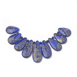 Lapis Lazuli Synthetic Gold Line Lapis Lazuli Beads Strands, Dyed, Graduated Fan Pendants, Focal Beads, Teardrop, 24~45x15~16x6~7mm, Hole: 1.5mm, 9pcs/set, 5.31 inch