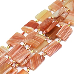 Dark Orange Natural Banded Agate/Striped Agate Beads Strands, Dyed & Heated, Rectangle, Dark Orange, 29~31x19~21x5~7mm, Hole: 1.8mm, about 11pcs/strand, 16.73 inch(42.5cm)