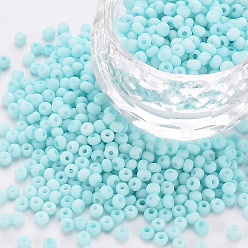 Light Blue 8/0 Opaque Glass Seed Beads, Round Hole, Frosted Colours, Round, Light Blue, 3~4x2~3mm, Hole: 0.8mm, about 15000pcs/Pound