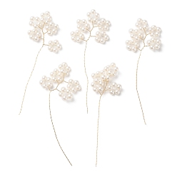 Humo Blanco Colgante con cuentas de perlas de imitación de abs, con fornituras de alambre de latón dorado, encantos de la flor de la vida, whitesmoke, 80~85x25~30x4 mm