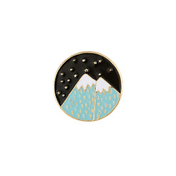 Turquoise Pálido Pins aleación del esmalte, broche para ropa de mochila, llano redondo con la montaña, turquesa pálido, 24 mm
