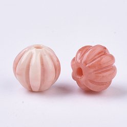 Light Coral Synthetic Coral Corrugated Melon Beads, Two Tone, Dyed, Round, Light Coral, 8.5x9mm, Hole: 1.5mm