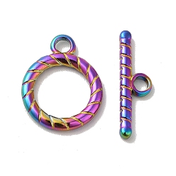 Rainbow Color Ion Plating(IP) 304 Stainless Steel Toggle Clasps, Ring, Rainbow Color, 19x15x2mm, Hole: 3mm, Bar: 21x6x2mm, Hole: 3mm