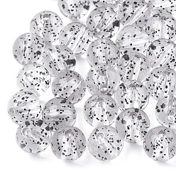 Noir Perles acryliques transparentes, avec de la poudre de paillettes, ronde, noir, 7~8mm, trou: 1.5 mm, environ 1780 pcs / 500 g