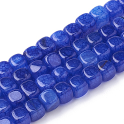 Bleu Pierre gemme agate naturelle, teint, cube, bleu, 7.5~8x7~7.5x7~7.5mm, Trou: 1mm, Environ 50 pcs/chapelet, 14.5 pouce