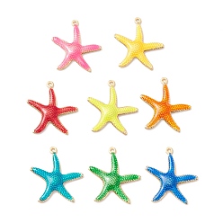 Mixed Color Rack Plating Brass Enamel  Pendants, Long-Lasting Plated, Real 18K Gold Plated, Cadmium Free & Nickel Free & Lead Free, Starfish, Mixed Color, 22x20x2.5mm, Hole: 1mm