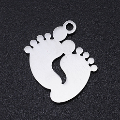 Stainless Steel Color 201 Stainless Steel Laser Cut Pendants, Baby Feet, Stainless Steel Color, 18x16x1mm, Hole: 1.5mm