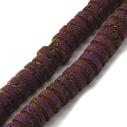 Purple Plated Electroplated Natural Lava Rock Beads Strands, Flat Round/Disc, Heishi Beads, Purple Plated, 7x3mm, Hole: 3mm, about 123pcs/strand, 16.14''(41cm)