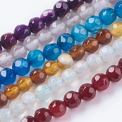 Mixed Color Natural Agate Beads Strands, Faceted, Dyed, Round, Mixed Color, 14mm, Hole: 1.5mm, about 28pcs/strand, 15 inch