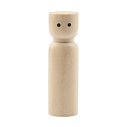 BurlyWood Unfinished Wooden Peg Dolls, Wooden Peg with Printed Eyes, Flat Head, for Children's Creative Paintings Craft Toys, BurlyWood, 2.1x7cm